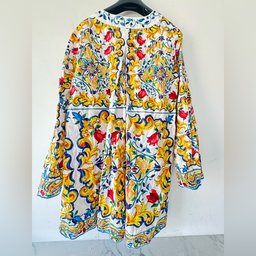 Dolce and Gabbana Majolica Printed Cotton Bell Sleeve Kaftan Dress size IT 42 - Picture 13 of 13